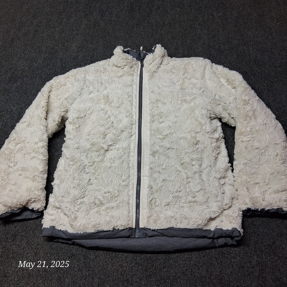 The‎ North Face Reversible Teddy Jacket Teen Girls Size Large Off White and Gray